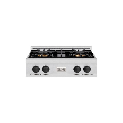 ZLINE Autograph Edition 30 in. Classic Gas Rangetop with 4 Burner DuoPro™ Cooktop in Satin Stainless Steel and Matte Black Accents (PCRTSZ-30-MB)