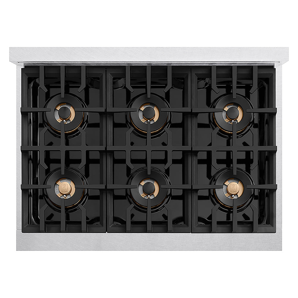 ZLINE Autograph Edition 36 in. Classic Gas Rangetop with 6 Burner DuoPro™ Cooktop in Satin Stainless Steel and Matte Black Accents (PCRTSZ-36-MB)