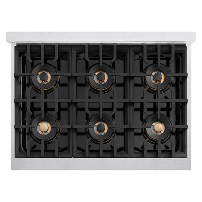 ZLINE Autograph Edition 36 in. Classic Gas Rangetop with 6 Burner DuoPro™ Cooktop in Satin Stainless Steel and Matte Black Accents (PCRTSZ-36-MB)