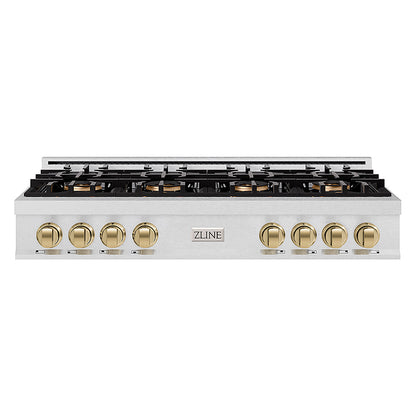 ZLINE Autograph Edition 48 in. Classic Gas Rangetop with 8 Burner DuoPro™ Cooktop in Satin Stainless Steel and Champagne Bronze Accents (PCRTSZ-48-CB)