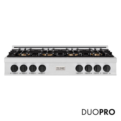ZLINE Autograph Edition 48 in. Classic Gas Rangetop with 8 Burner DuoPro™ Cooktop in Satin Stainless Steel and Matte Black Accents (PCRTSZ-48-MB)