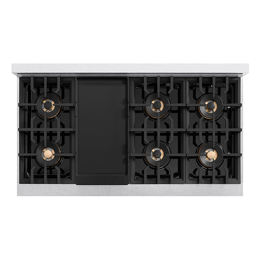 ZLINE Autograph Edition 48 in. Classic Gas Rangetop with 8 Burner DuoPro™ Cooktop in Satin Stainless Steel and Matte Black Accents (PCRTSZ-48-MB)