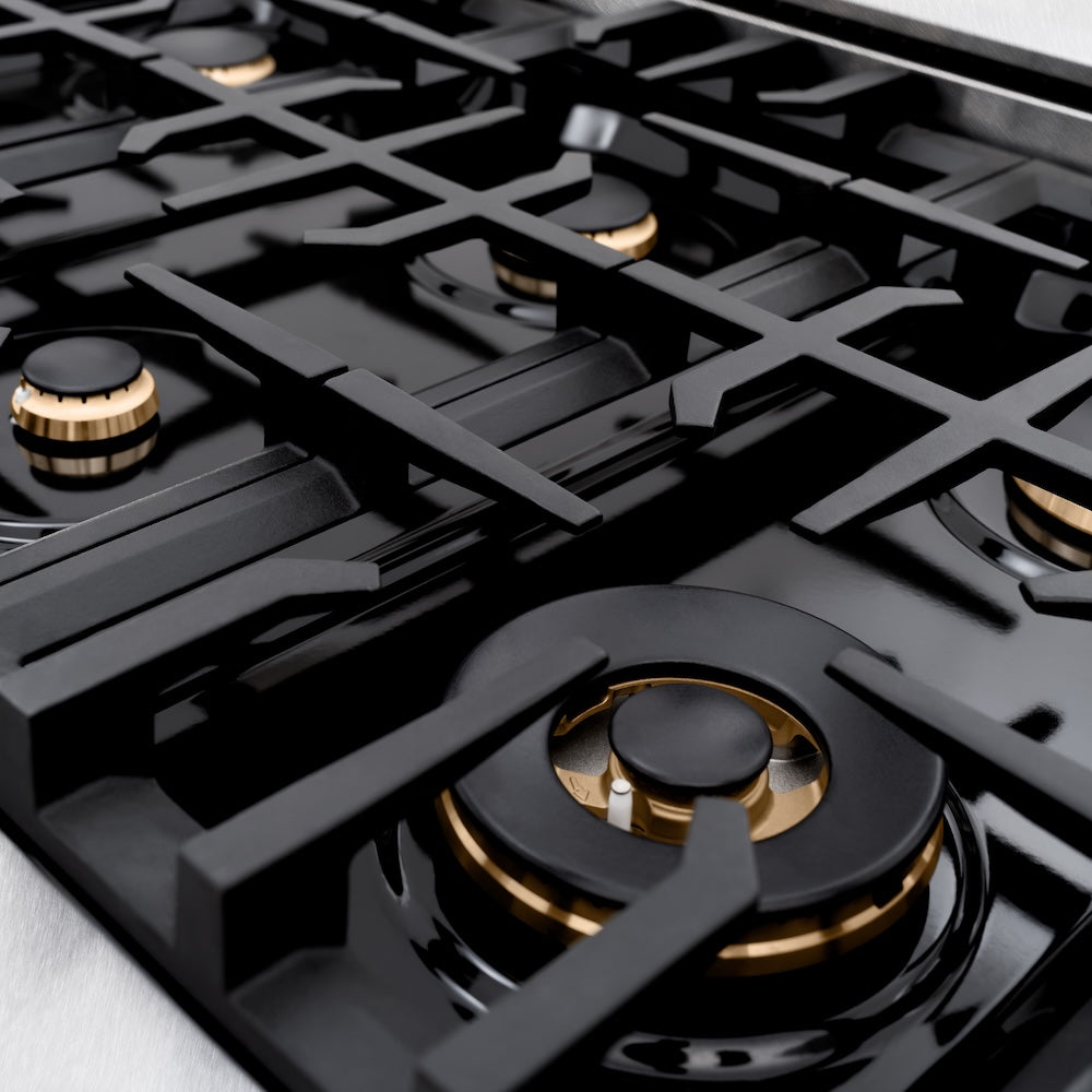 ZLINE 48 in. Classic Gas Rangetop with 8 Brass Burners and Porcelain Cooktop in Satin Stainless Steel (RTS-BR-48)
