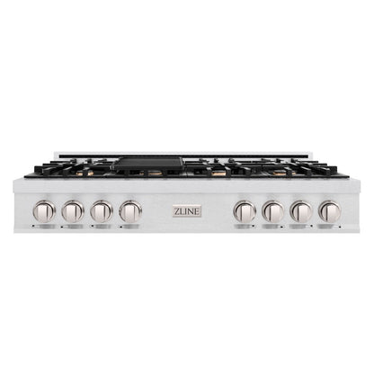 ZLINE 48 in. Classic Gas Rangetop with 8 Brass Burners and Porcelain Cooktop in Satin Stainless Steel (RTS-BR-48)