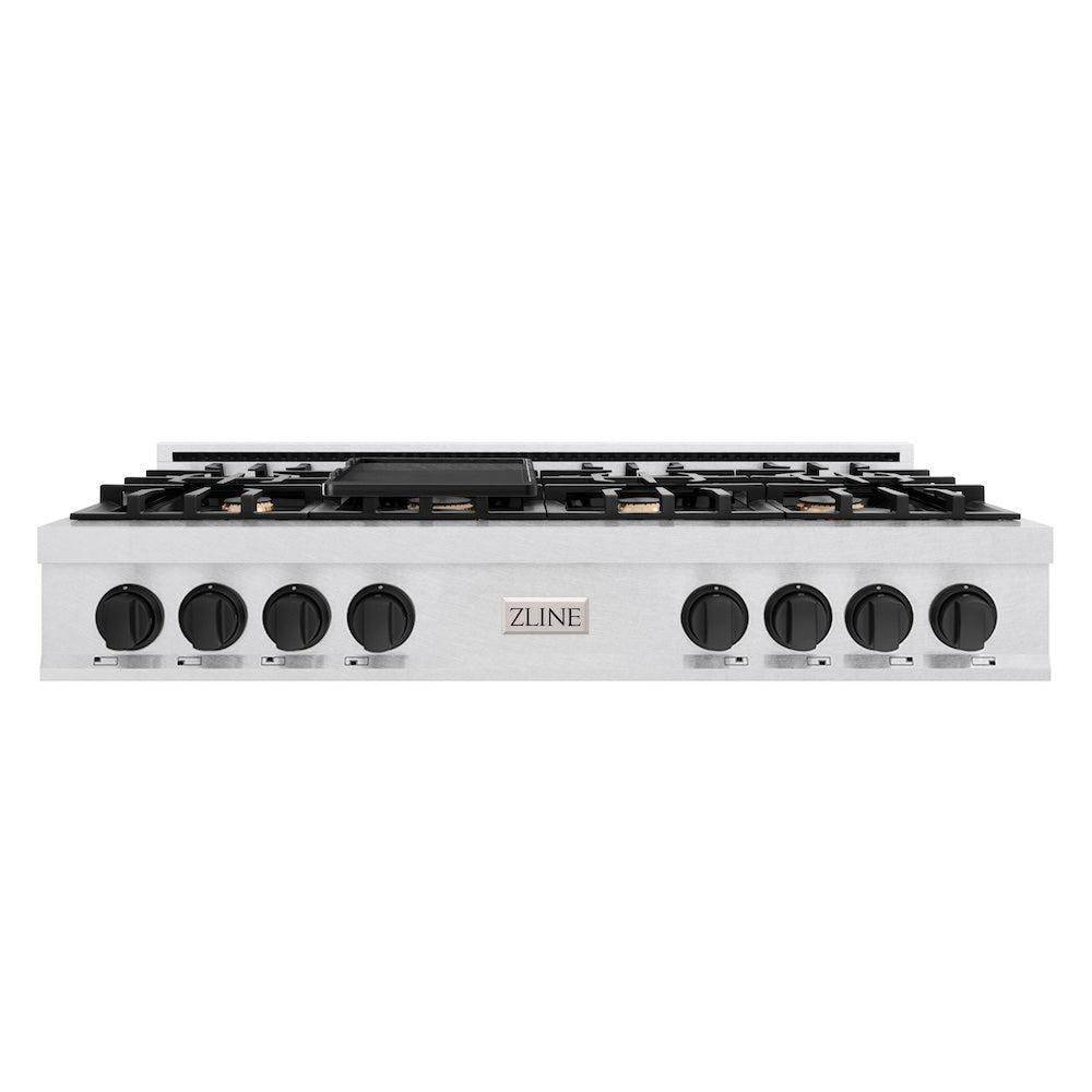 ZLINE Autograph Edition 48 in. Classic Gas Rangetop with 8 Burners and Porcelain Cooktop in Satin Stainless Steel with Matte Black Accents (RTSZ-48-MB)