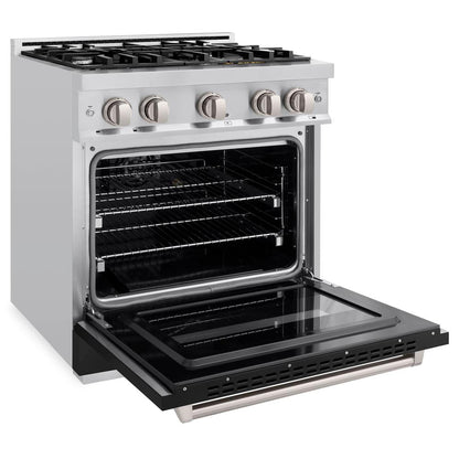 ZLINE 30 in. 4.2 cu. ft. Classic Dual Fuel Range with 4 Burner Gas Cooktop and Electric Convection Oven in Stainless Steel with Black Matte Door (CDR-BLM-30)