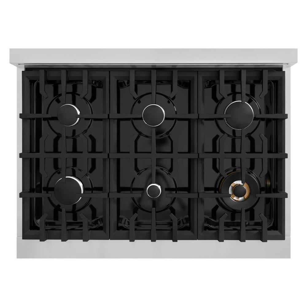 ZLINE 36 in. 5.2 cu. ft. Classic Gas Range with 6 Burner Cooktop and Convection Gas Oven in Stainless Steel with Black Matte Door (CGR-BLM-36)