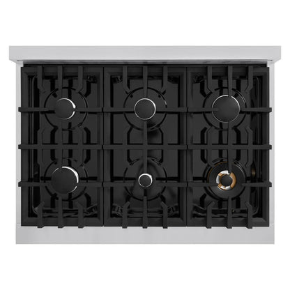 ZLINE 36 in. 5.2 cu. ft. Classic Gas Range with 6 Burner Cooktop and Convection Gas Oven in Stainless Steel with Black Matte Door (CGR-BLM-36)