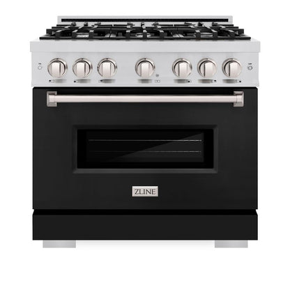 ZLINE 36 in. 5.2 cu. ft. Classic Dual Fuel Range with 6 Burner Gas Cooktop and Electric Convection Oven in Stainless Steel with Black Matte Door (CDR-BLM-36)
