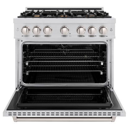 ZLINE 36 in. 5.2 cu. ft. Classic Dual Fuel Range with Gas Cooktop and Electric Convection Oven in Stainless Steel with 6 Brass Burners (CDR-BR-36)