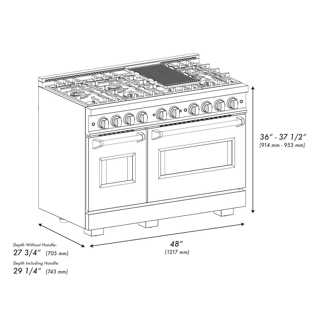 ZLINE Autograph Edition 48 in. 6.7 cu. ft. Classic Double Oven Dual Fuel Range with 8 Burner Gas Cooktop in Stainless Steel and Matte Black Accents (CDRZ-48-MB)
