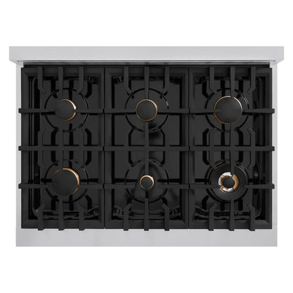 ZLINE Autograph Edition 36 in. 5.2 cu. ft. Classic Dual Fuel Range with 6 Burner Gas Cooktop and Electric Convection Oven in Stainless Steel with White Matte Door and Matte Black Accents (CDRZ-WM-36-MB)