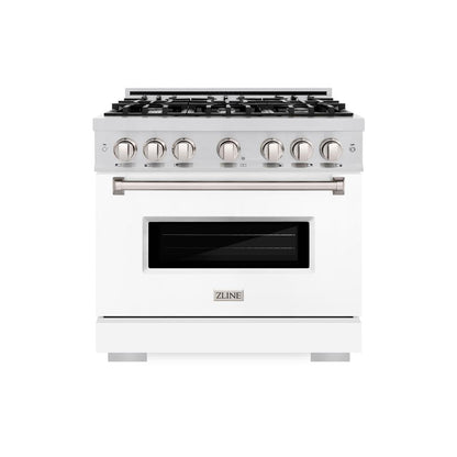 ZLINE 36 in. 5.2 cu. ft. Classic Dual Fuel Range with 6 Burner Gas Cooktop and Electric Convection Oven in Stainless Steel with White Matte Door (CDR-WM-36)