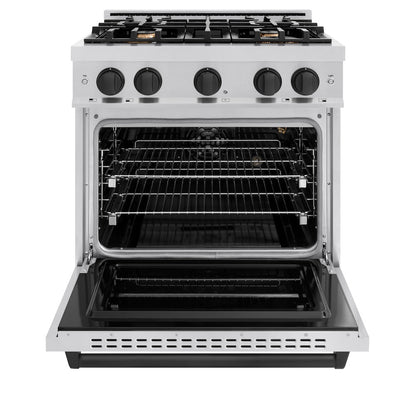 ZLINE Autograph Edition 30 in. 4.2 cu. ft. Classic Gas Range with 4 Burner Cooktop and Convection Gas Oven in Stainless Steel and Matte Black Accents (CGRZ-30-MB)