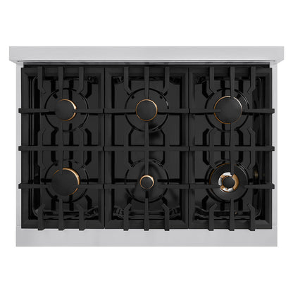 ZLINE Autograph Edition 36 in. Classic Gas Rangetop with 6 Burners and Porcelain Cooktop in Stainless Steel with Champagne Bronze Accents (RTZ-36-CB)