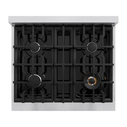 ZLINE 30 in. 4.2 cu. ft. Classic Gas Range with 4 Burner Cooktop and Convection Gas Oven in Stainless Steel with White Matte Door (CGR-WM-30)
