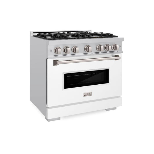ZLINE 36 in. 5.2 cu. ft. Classic Gas Range with 6 Burner Cooktop and Convection Gas Oven in Stainless Steel with White Matte Door (CGR-WM-36)