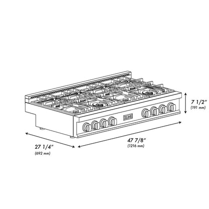 ZLINE 48 in. Classic Gas Rangetop with 8 Burners and Porcelain Cooktop in Stainless Steel (RT48)