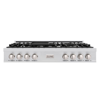 ZLINE 48 in. Classic Gas Rangetop with 8 Burners and Porcelain Cooktop in Stainless Steel with Griddle (RT-GR-48)