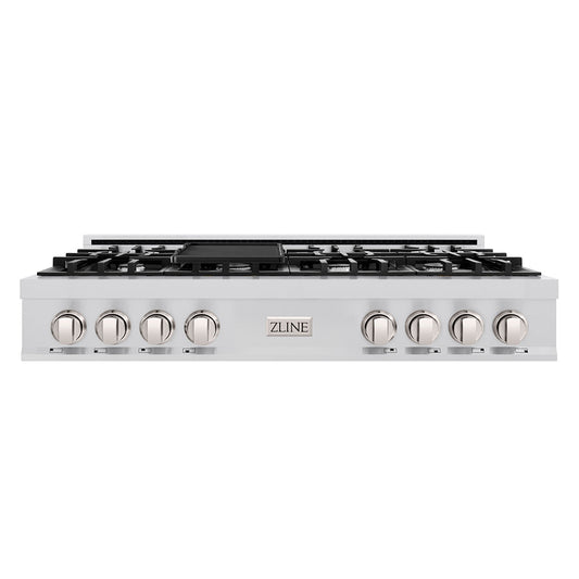 ZLINE 48 in. Classic Gas Rangetop with 8 Burners and Porcelain Cooktop in Stainless Steel with Griddle (RT-GR-48)