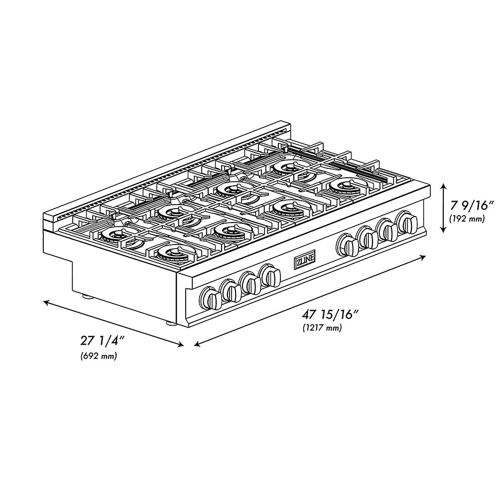 ZLINE 48 in. Classic Gas Rangetop with 8 Burner DuoPro™ Cooktop in Stainless Steel (PCRT48)