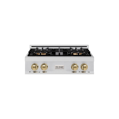 ZLINE Autograph Edition 30 in. Classic Gas Rangetop with 4 Burner DuoPro™ Cooktop in Stainless Steel and Champagne Bronze Accents (PCRTZ-30-CB)
