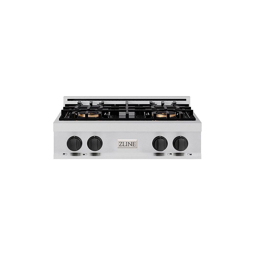 ZLINE Autograph Edition 30 in. Classic Gas Rangetop with 4 Burner DuoPro™ Cooktop in Stainless Steel and Matte Black Accents (PCRTZ-30-MB)