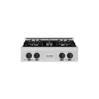 ZLINE Autograph Edition 30 in. Classic Gas Rangetop with 4 Burner DuoPro™ Cooktop in Stainless Steel and Matte Black Accents (PCRTZ-30-MB)