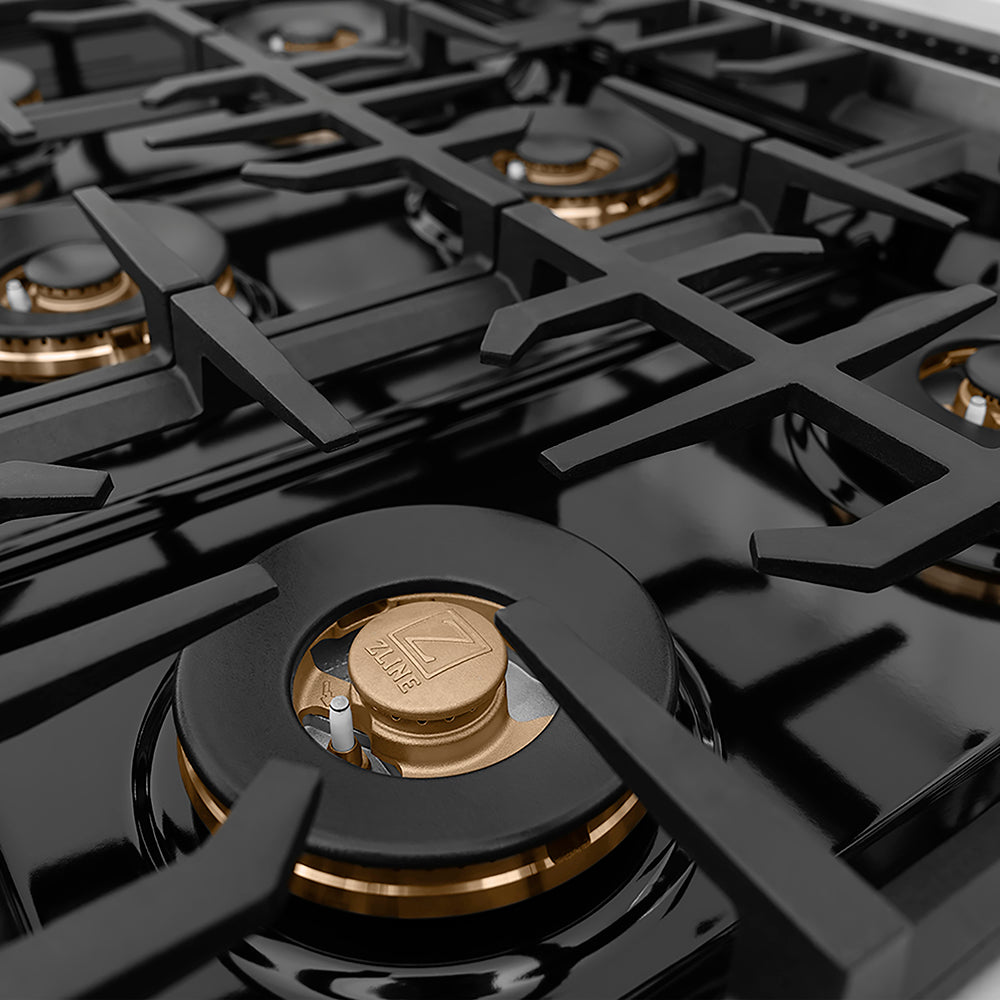 ZLINE Autograph Edition 36 in. Classic Gas Rangetop with 6 Burner DuoPro™ Cooktop in Stainless Steel and Champagne Bronze Accents (PCRTZ-36-CB)