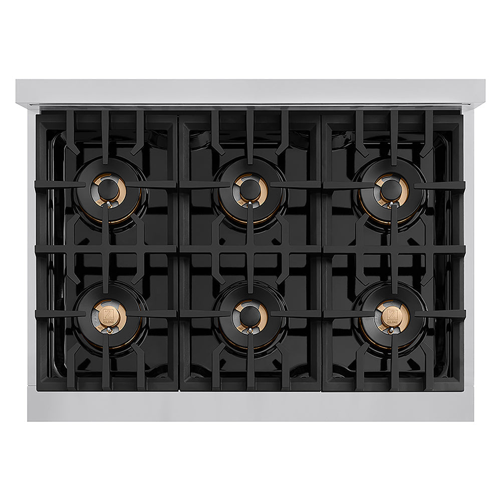 ZLINE Autograph Edition 36 in. Classic Gas Rangetop with 6 Burner DuoPro™ Cooktop in Stainless Steel and Polished Gold Accents (PCRTZ-36-G)