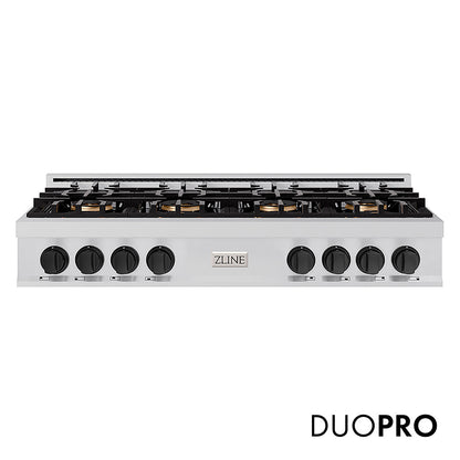 ZLINE Autograph Edition 48 in. Classic Gas Rangetop with 8 Burner DuoPro™ Cooktop in Stainless Steel and Matte Black Accents (PCRTZ-48-MB)