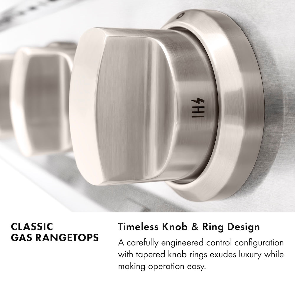 ZLINE Autograph Edition 48 in. Classic Gas Rangetop with 8 Burners and Porcelain Cooktop in Satin Stainless Steel with Matte Black Accents (RTSZ-48-MB)