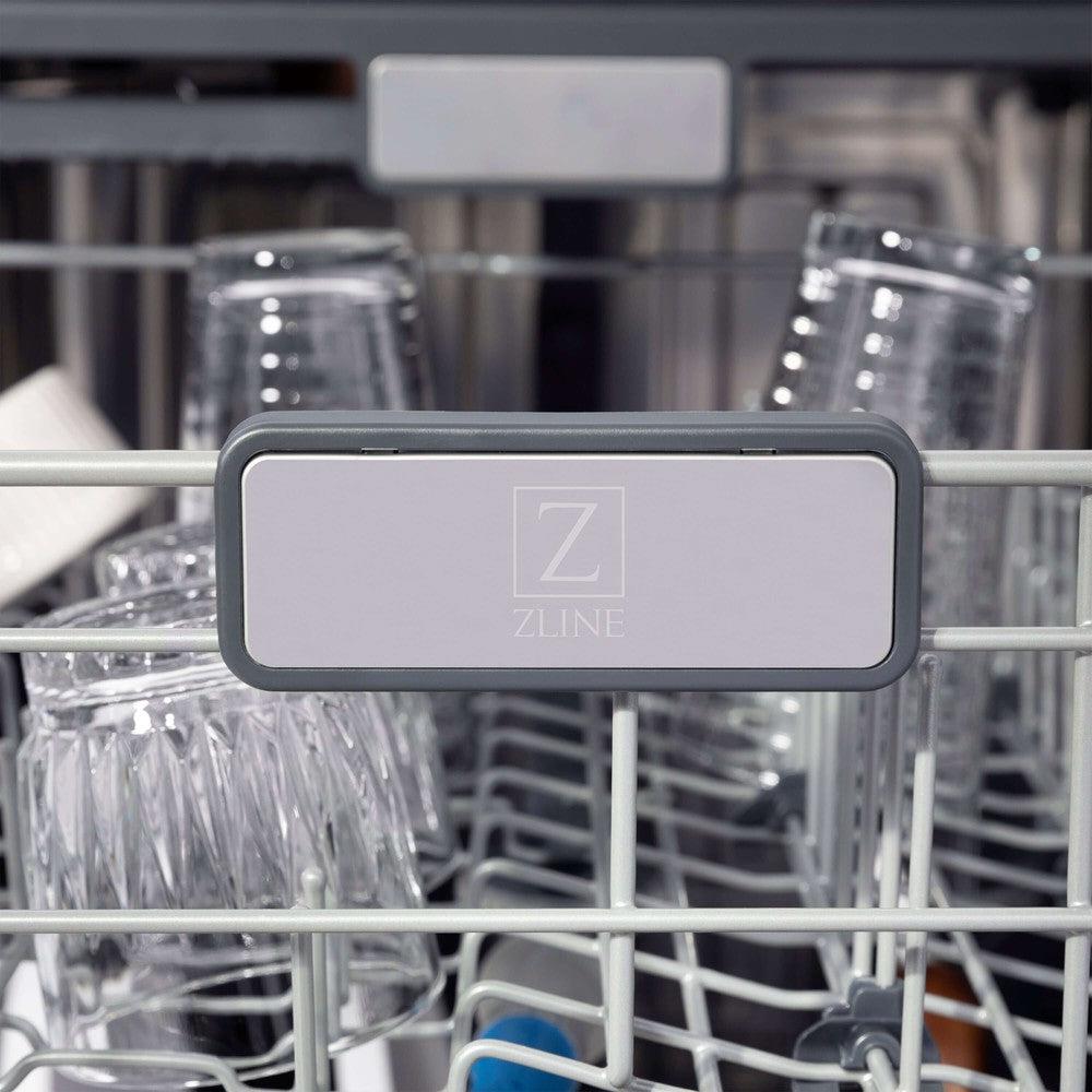 ZLINE Autograph Edition 30 in. Kitchen Package with Stainless Steel Dual Fuel Range, Range Hood, Dishwasher, and Refrigerator with External Water Dispenser with Matte Black Accents (4AKPR-RARHDWM30-MB)