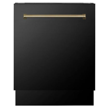 ZLINE Autograph Edition 36 in. Kitchen Package with Black Stainless Steel Dual Fuel Range, Range Hood, Dishwasher and Refrigerator Including Internal Water Dispenser with Champagne Bronze Accents (4AKPR-RABRHDWV36-CB)