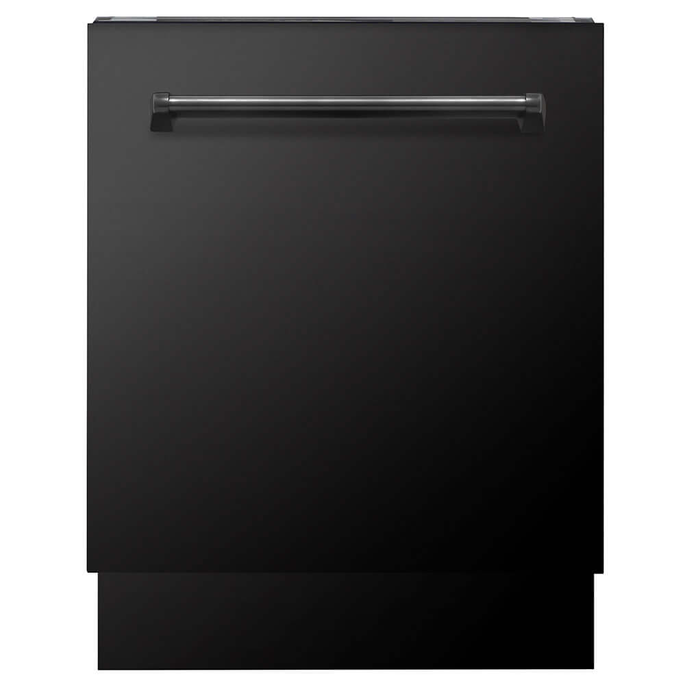 ZLINE Kitchen Package with Black Stainless Steel Refrigerator, 48 in. Dual Fuel Range, 48 in. Range Hood, Microwave Drawer, and 24 in. Tall Tub Dishwasher (5KPR-RABRH48-MWDWV)