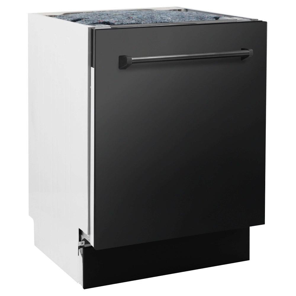 ZLINE Kitchen Package with Black Stainless Steel Refrigerator, 48 in. Dual Fuel Range, 48 in. Range Hood, Microwave Drawer, and 24 in. Tall Tub Dishwasher (5KPR-RABRH48-MWDWV)