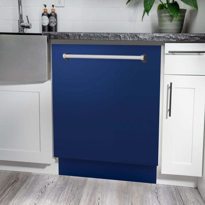 ZLINE 24 in. Monument Series 3rd Rack Top Touch Control Dishwasher with Blue Gloss Panel, 45dBa (DWMT-BG-24)