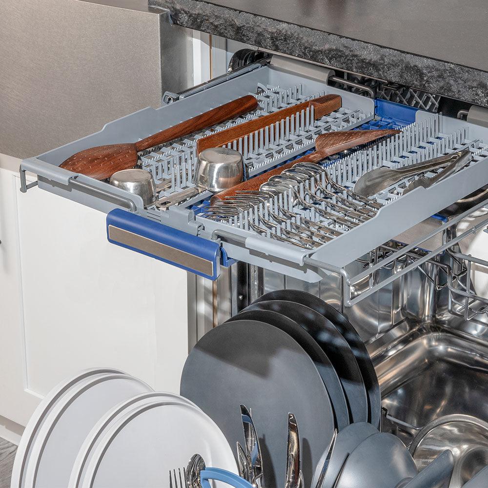 ZLINE 24 in. Tallac Series 3rd Rack Dishwasher with Blue Gloss Panel and Traditional Handle, 51dBa (BDWV-G-24)