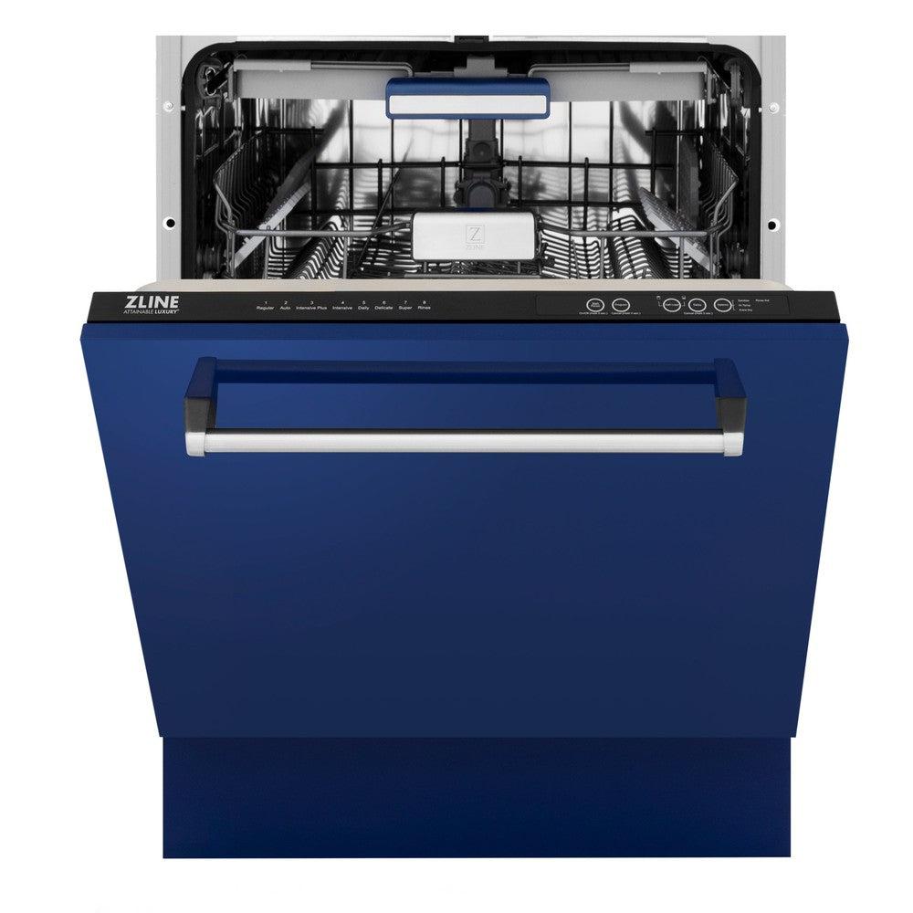 ZLINE 24 in. Tallac Series 3rd Rack Dishwasher with Blue Gloss Panel and Traditional Handle, 51dBa (BDWV-G-24)