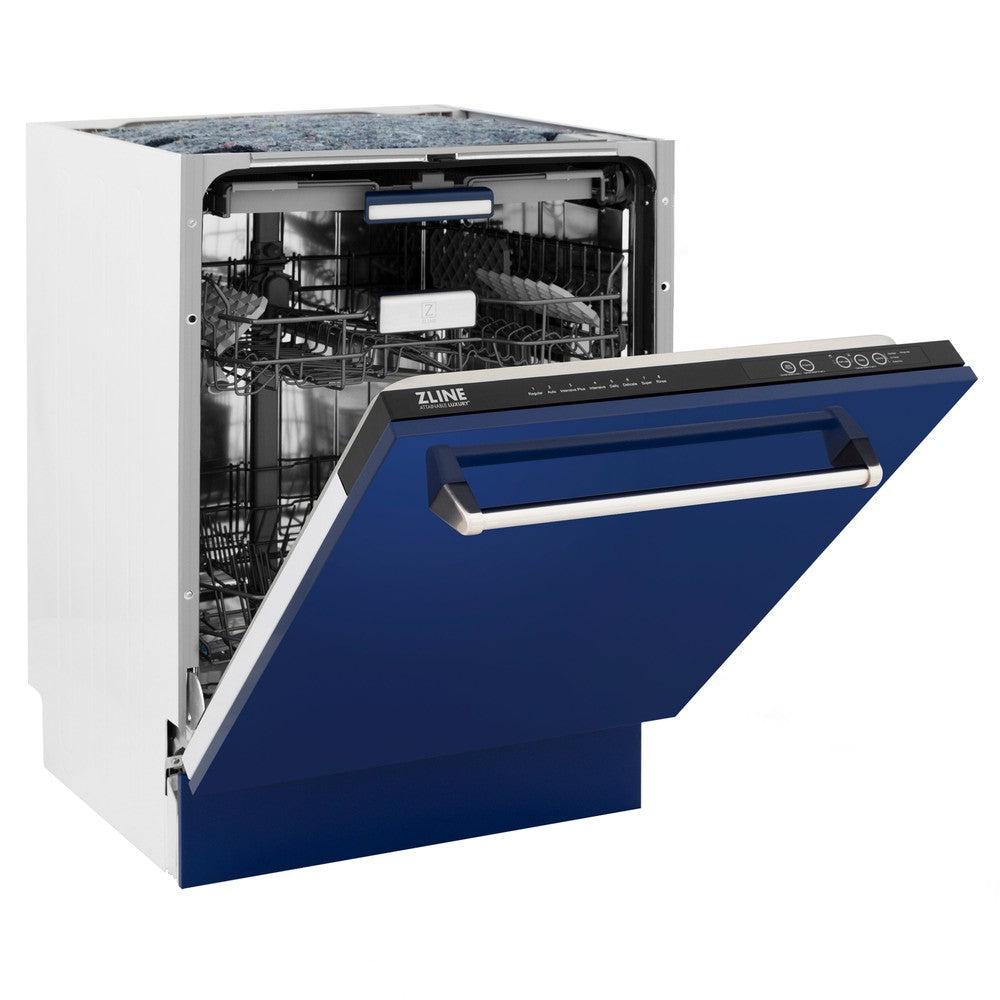 ZLINE 24 in. Tallac Series 3rd Rack Dishwasher with Blue Gloss Panel and Traditional Handle, 51dBa (BDWV-G-24)