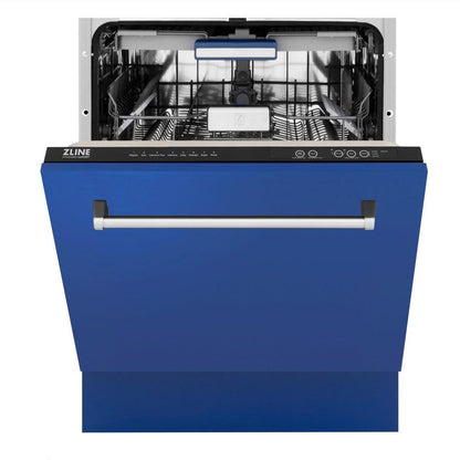 ZLINE 24 in. Tallac Series 3rd Rack Dishwasher with Blue Matte Panel and Traditional Handle, 51dBa (DWV-BM-24)