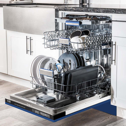 ZLINE 24 in. Tallac Series 3rd Rack Dishwasher with Blue Matte Panel and Traditional Handle, 51dBa (DWV-BM-24)