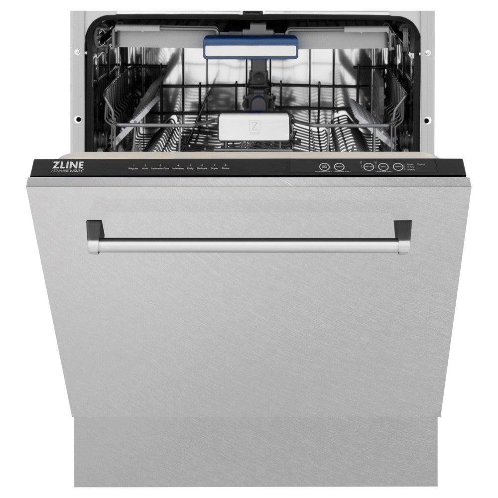 ZLINE 48 in. Kitchen Package with Satin Stainless Dual Fuel Range, Ducted Vent Range Hood and Tall Tub Dishwasher (3KP-RASRH48-DWV)