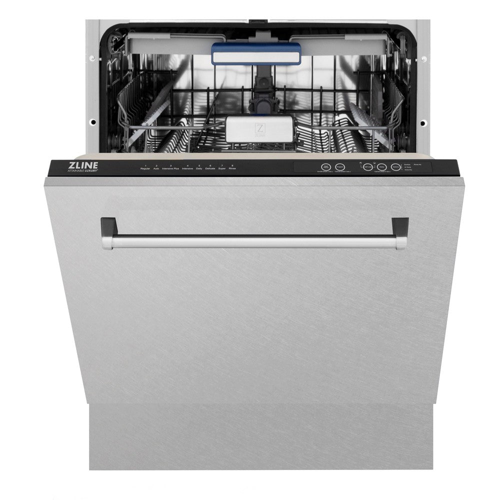 ZLINE 48 in. Kitchen Package with Satin Stainless Dual Fuel Range, Ducted Vent Range Hood and Tall Tub Dishwasher (3KP-RASRH48-DWV)