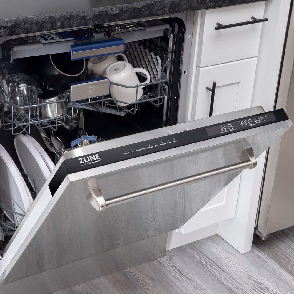 ZLINE 36 in. Kitchen Package with Satin Stainless Dual Fuel Range, Ducted Vent Range Hood and Tall Tub Dishwasher (3KP-RASRH36-DWV)