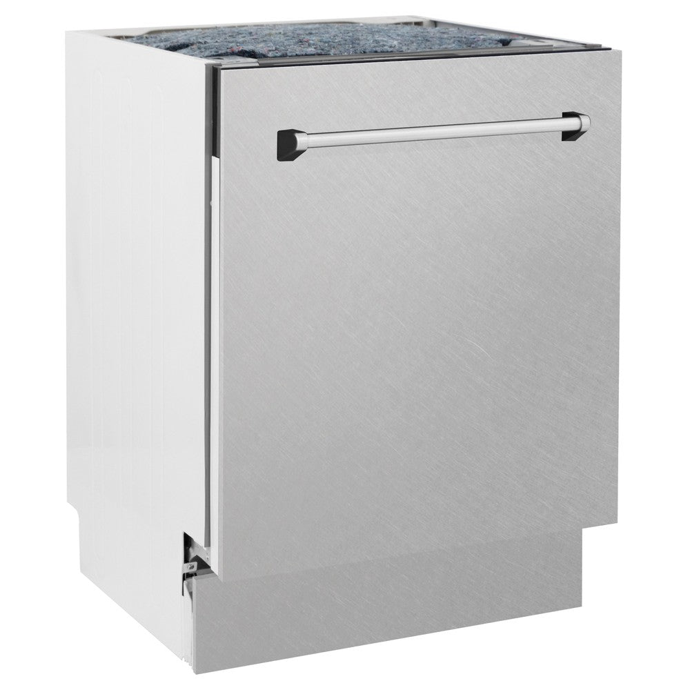 ZLINE 36 in. Kitchen Package with Satin Stainless Dual Fuel Range, Ducted Vent Range Hood and Tall Tub Dishwasher (3KP-RASRH36-DWV)