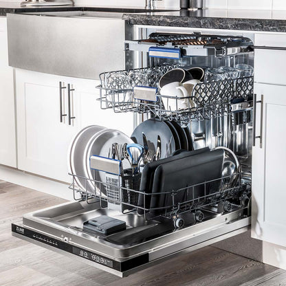 ZLINE 36 in. Kitchen Package with Satin Stainless Dual Fuel Range, Ducted Vent Range Hood and Tall Tub Dishwasher (3KP-RASRH36-DWV)