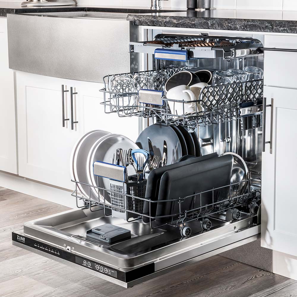 ZLINE 48 in. Kitchen Package with Satin Stainless Dual Fuel Range, Ducted Vent Range Hood and Tall Tub Dishwasher (3KP-RASRH48-DWV)