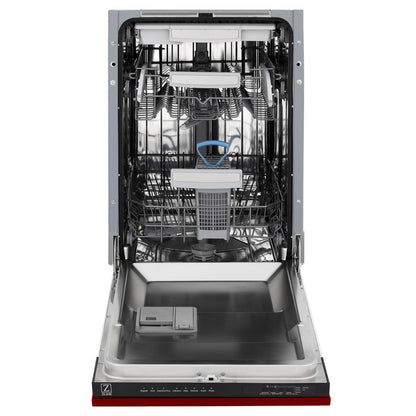 ZLINE 18 in. Tallac Series 3rd Rack Top Control Dishwasher with a Stainless Steel Tub with Red Gloss Panel, 51dBa (DWV-RG-18)