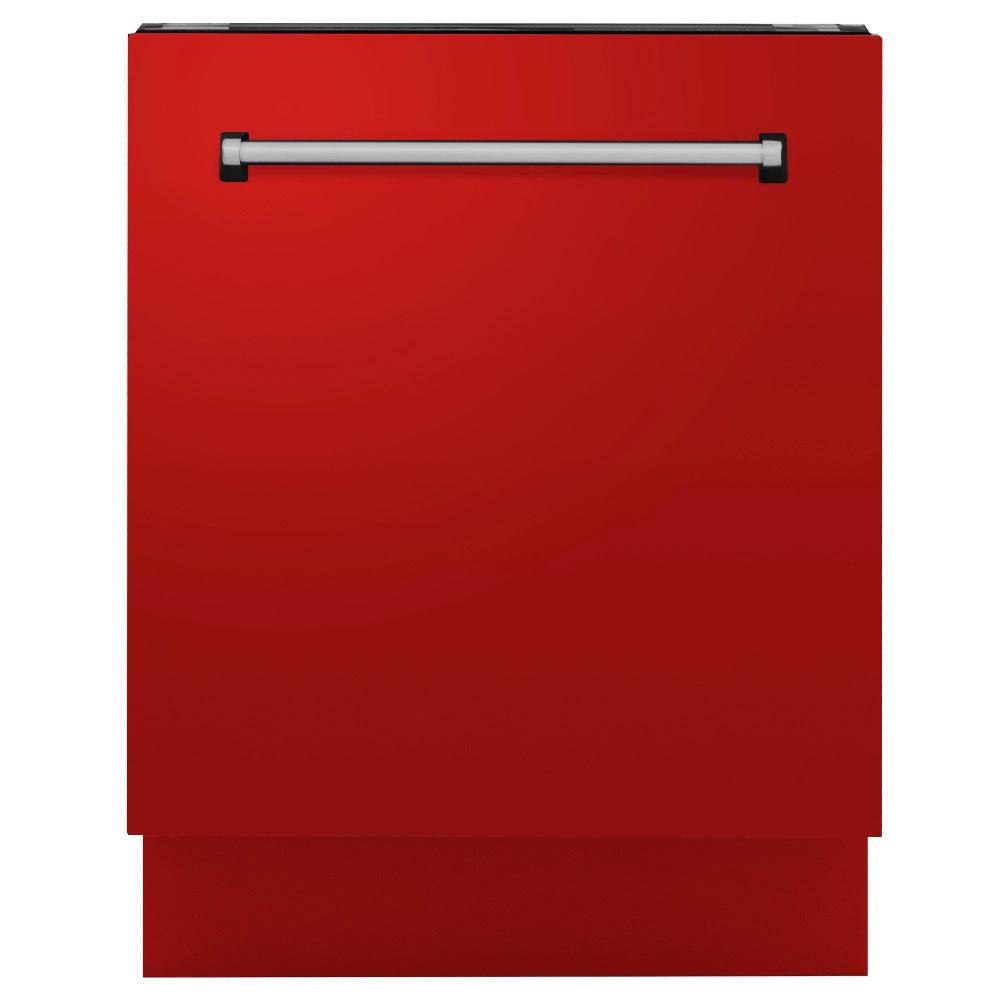 ZLINE 24 in. Tallac Series 3rd Rack Dishwasher with Red Matte Panel and Traditional Handle, 51dBa (DWV-RM-24)